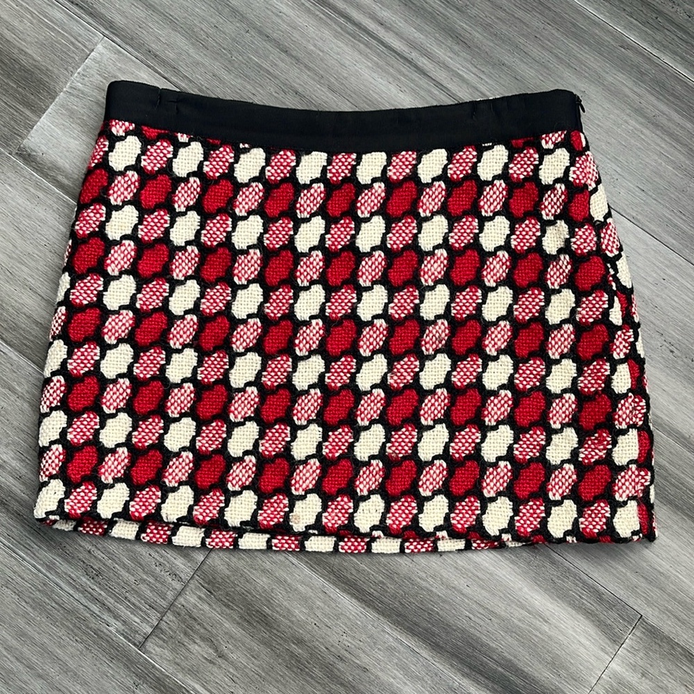Milly Wool Red, Black and White Mini Skirt